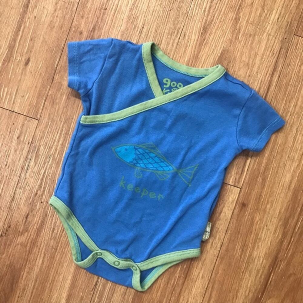 Good Karma Kids Life is Good Boys Bodysuit Sz 3-6 Mo Fish Keeper Blue Green Trim